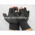 13 Gague Black Nlyon Shell Back PVC Dots Seamless Half Finger Cotton Working Gloves (DKP529)